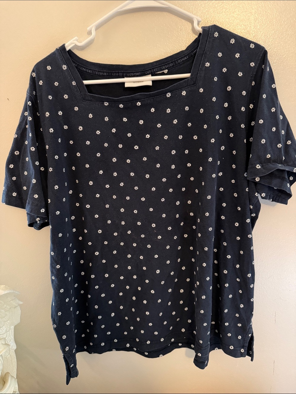Liz Claiborne Navy Short-Sleeve Square Neck Floral Dot Top